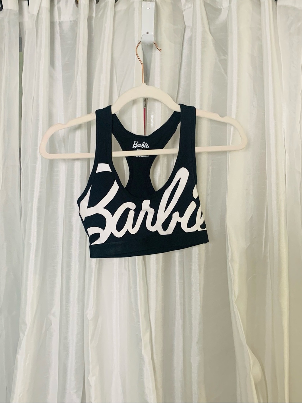 Barbie Black and White Logo Racerback Sports Bra